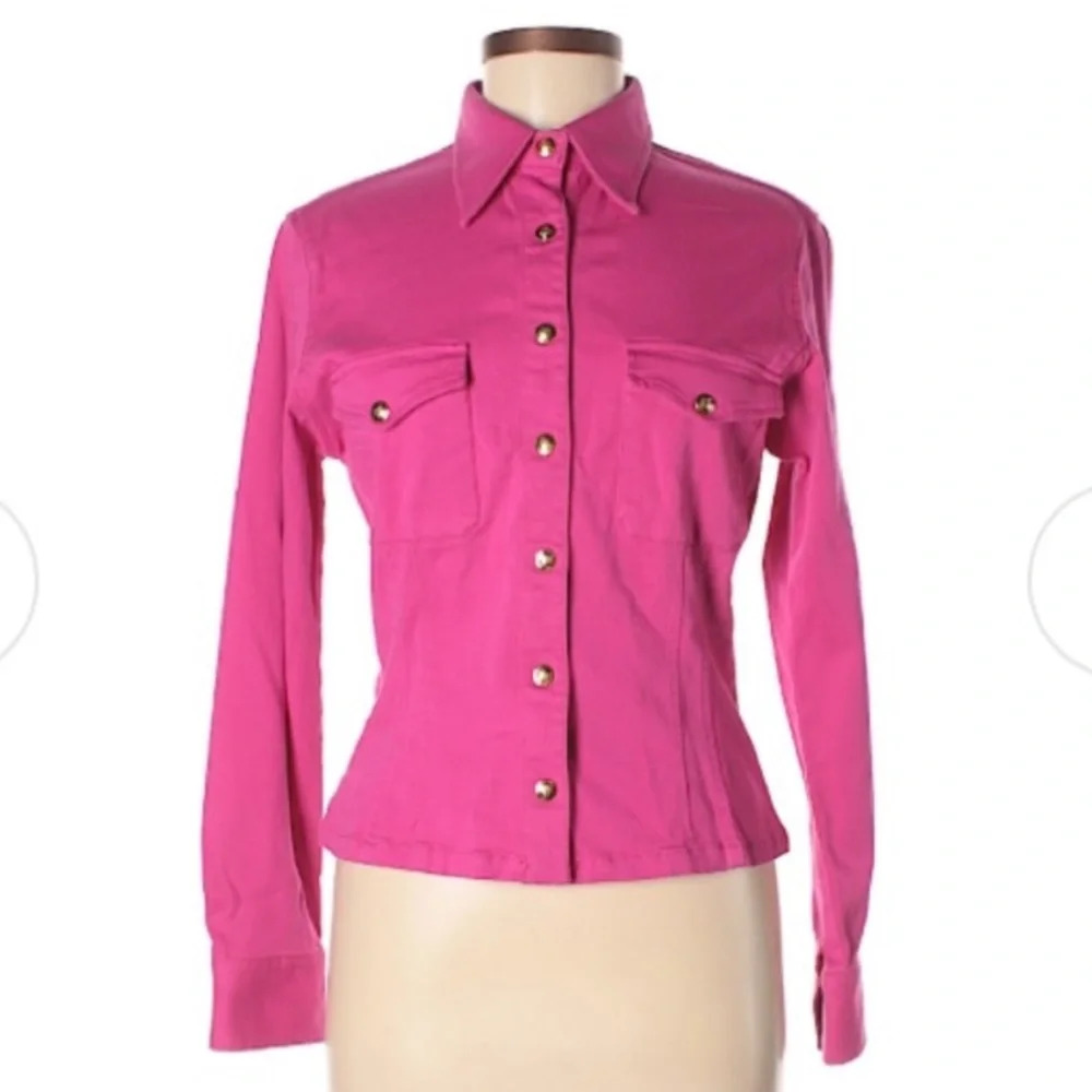 MCM Vintage 90s Barbiecore Denim Style Jacket with Gold Hardware